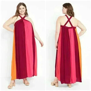 NWOT LANE BRYANT halter colorblock maxi dress size 26 28 pink